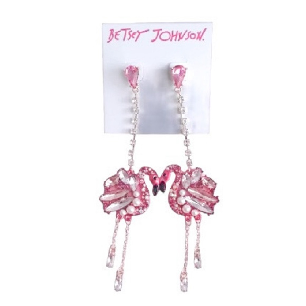 Betsey Johnson Flamingo Linear Drop Earrings - Picture 4 of 5